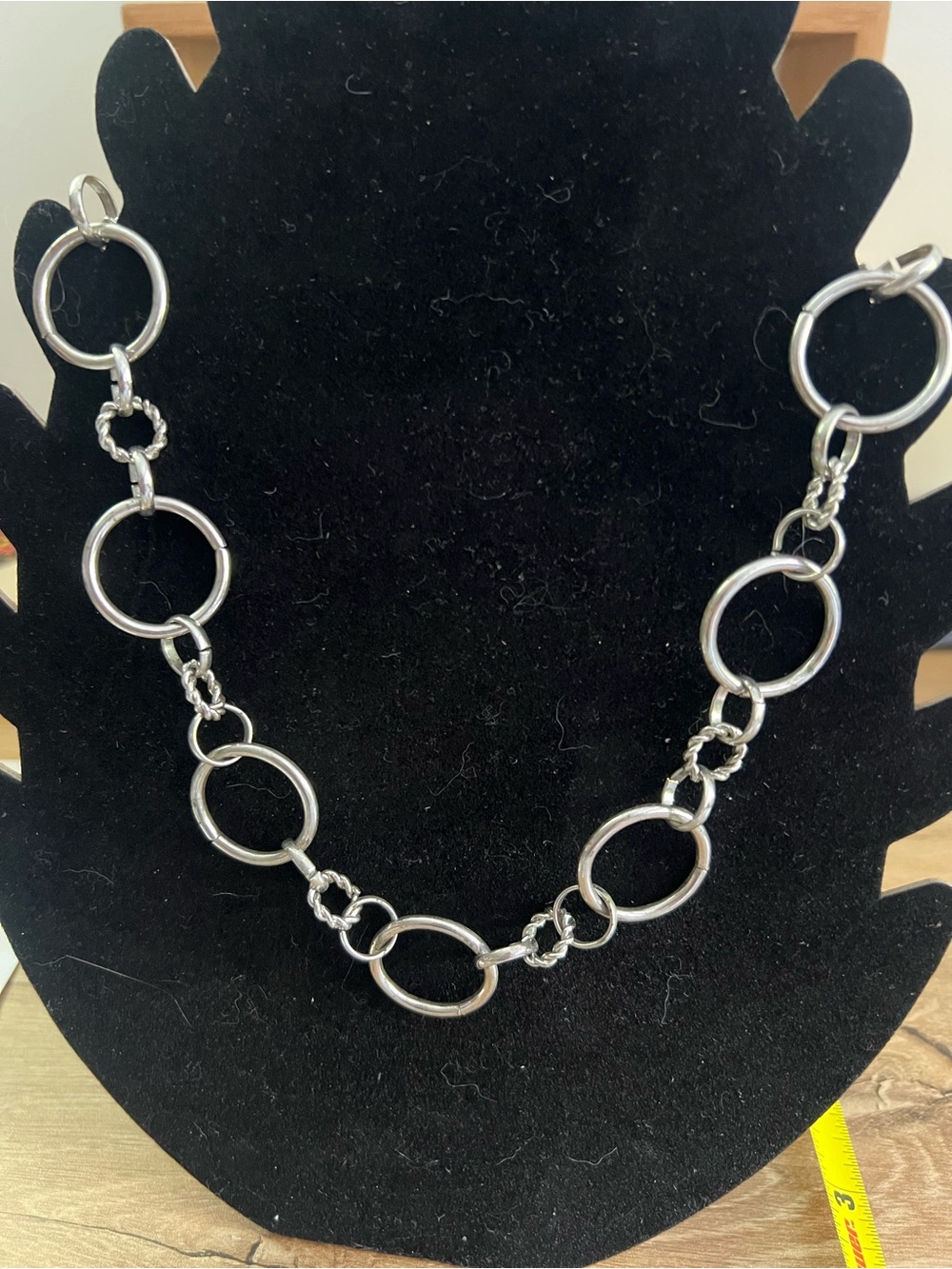 Silver Tone Mixed Circle Link Necklace Twisted Rope Rings Statement Jewelry